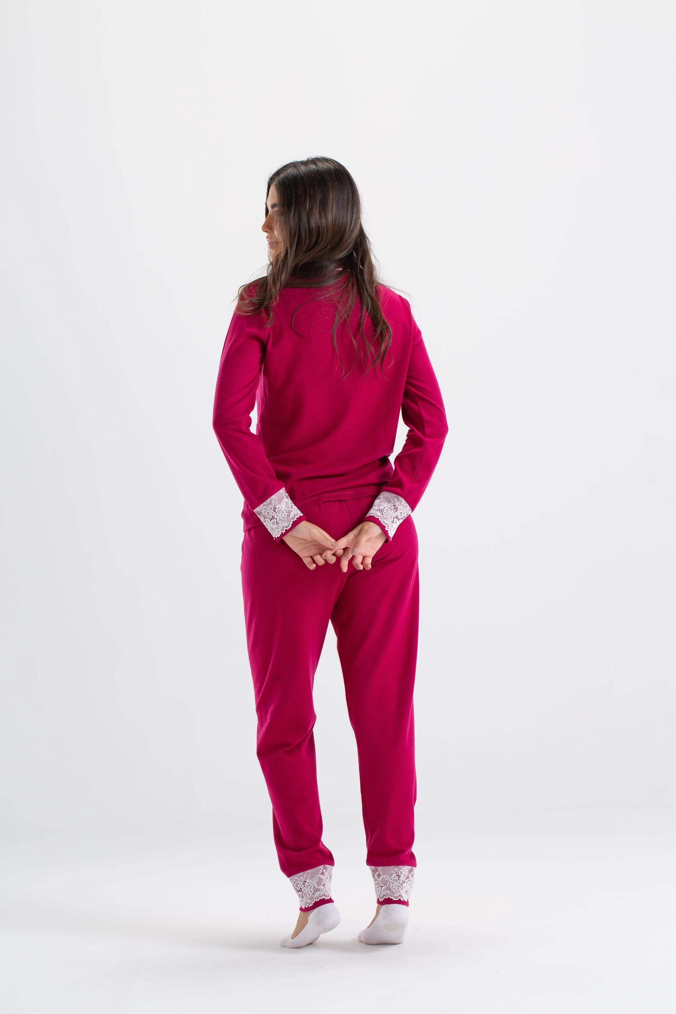 Pyjama Set with Lace Cuffs