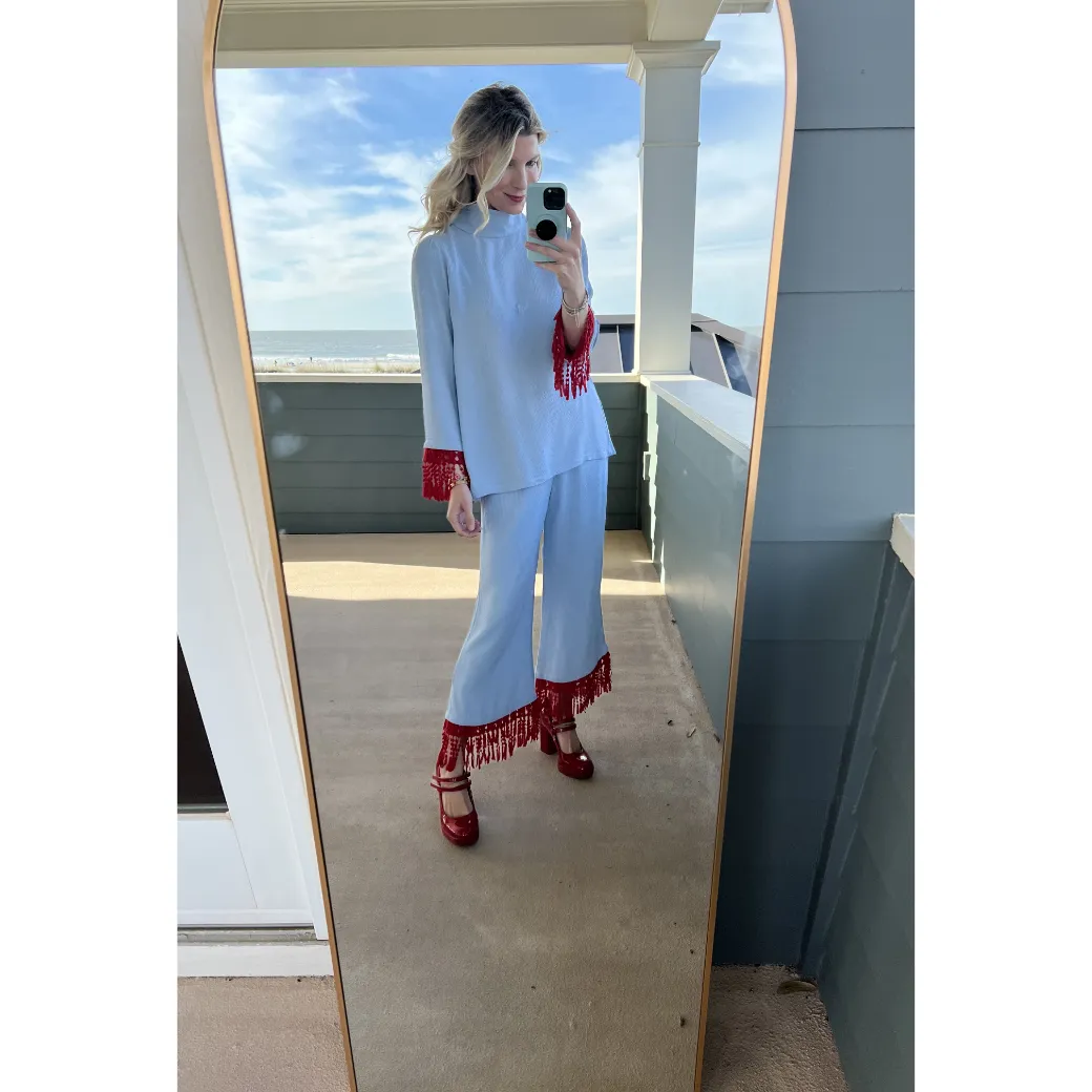 SAMPLE - BURU x Val Tasseled Lounge Pants  - Blue Waffle