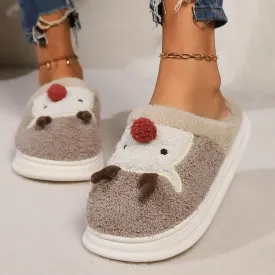 Sohiwoo Cartoon Christmas Elk Thick Bottom Cotton Slippers Women Winter Thicken Plush Indoor Slippers Woman Warm Fluffy Home Shoes