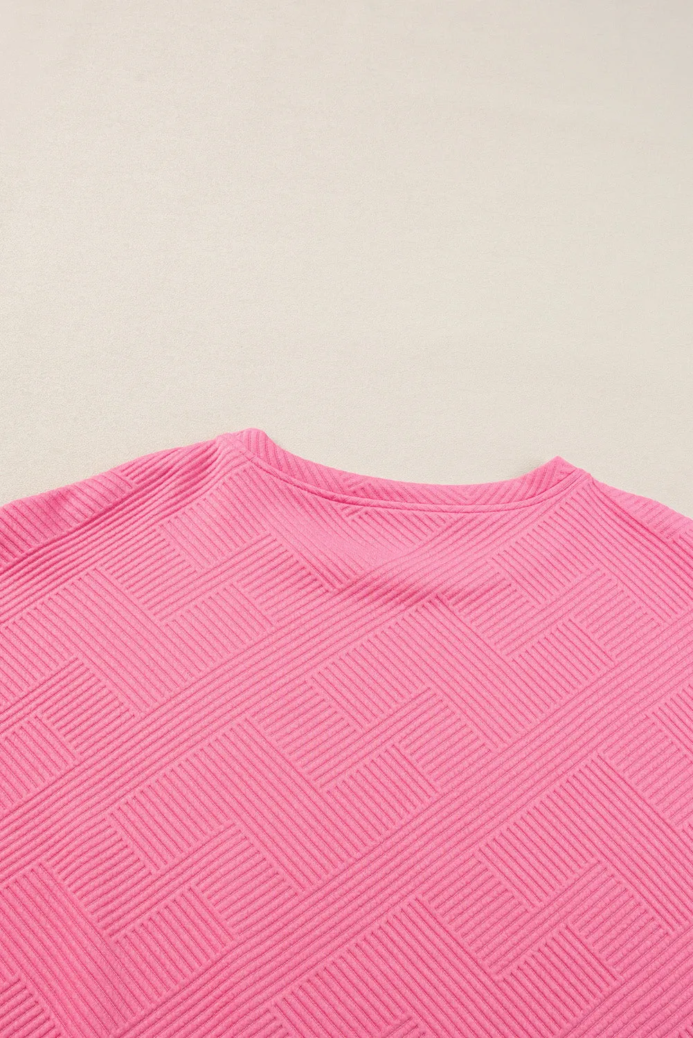 Strawberry Pink Textured Loose Fit T Shirt & Drawstring Pants Set