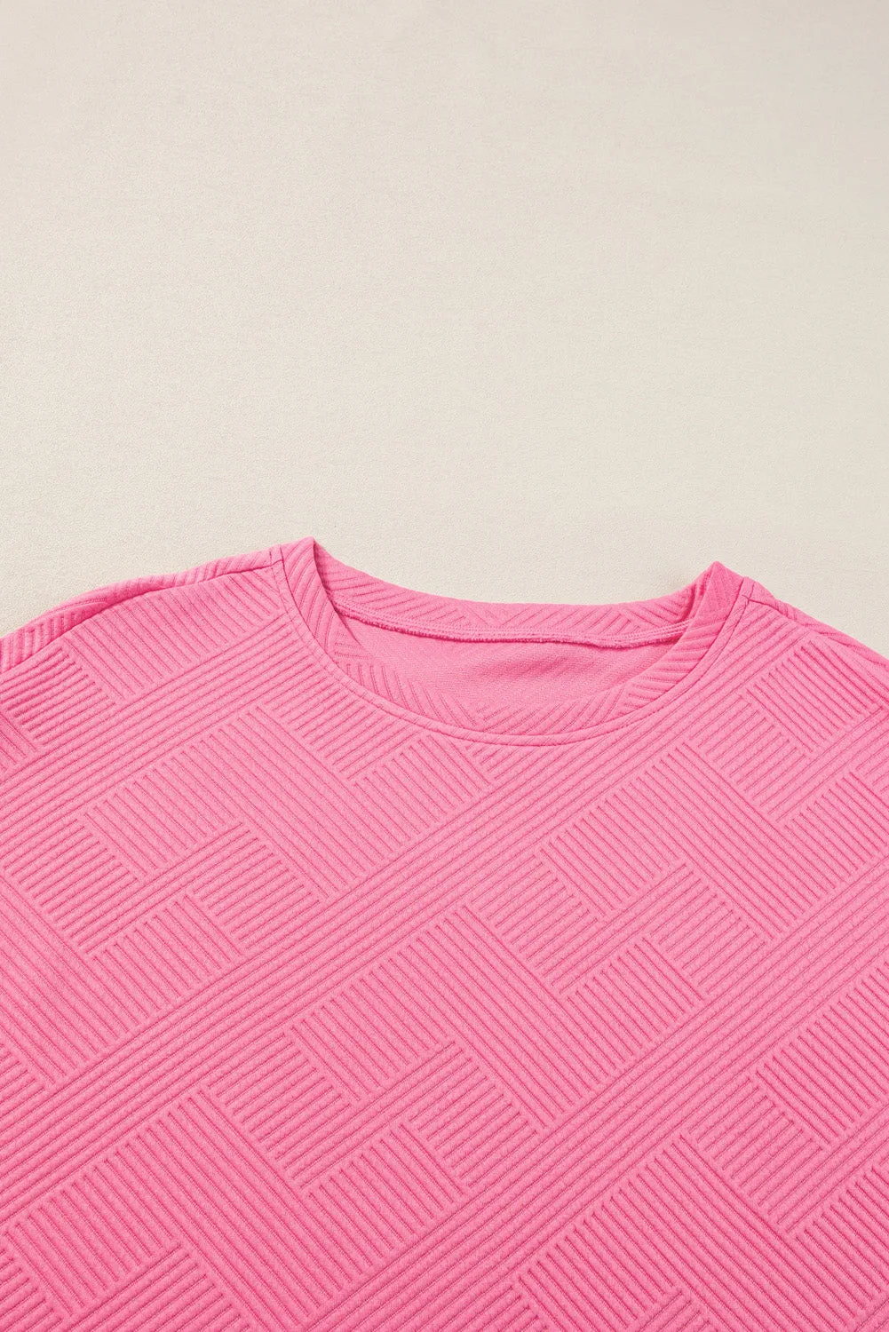 Strawberry Pink Textured Loose Fit T Shirt & Drawstring Pants Set