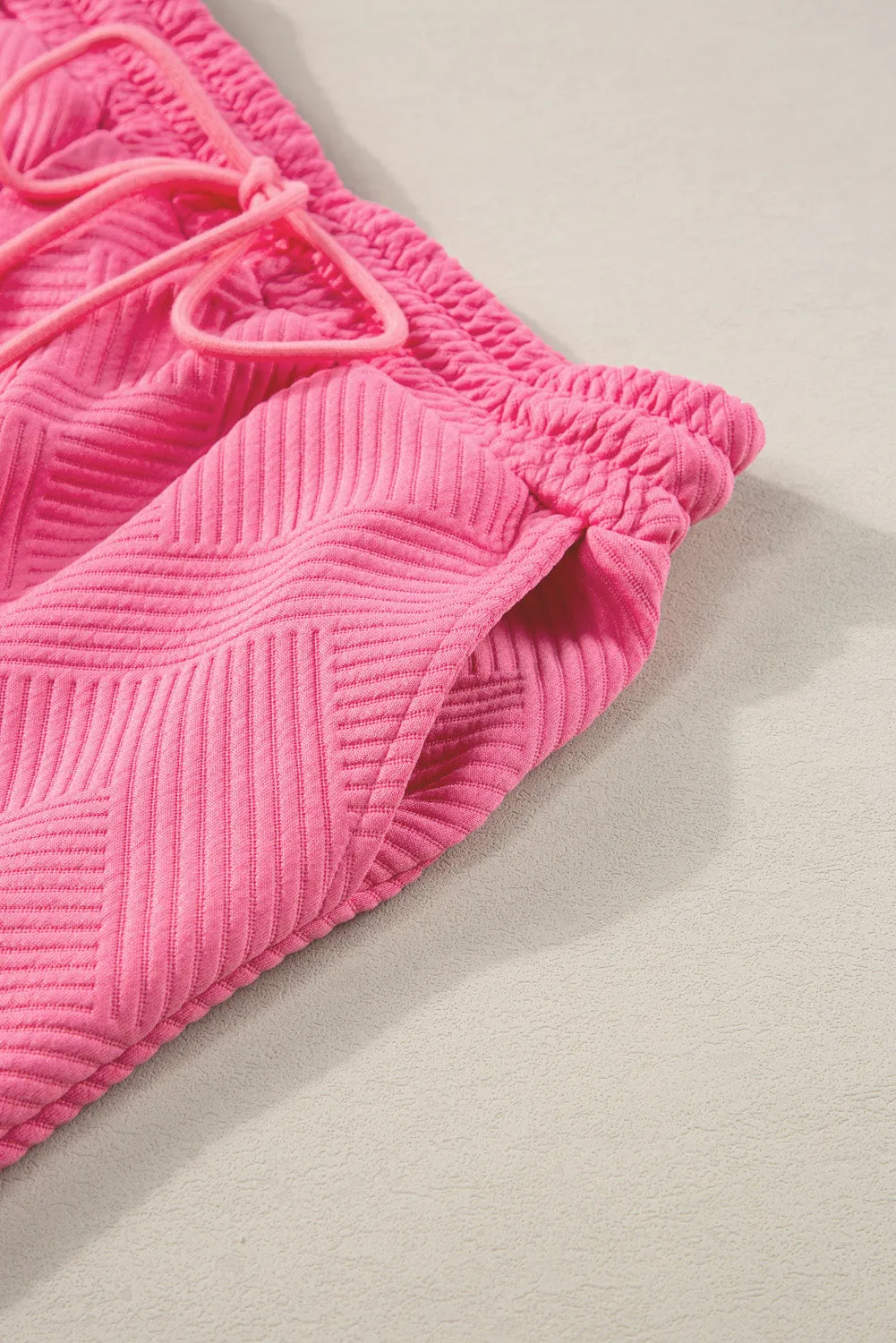Strawberry Pink Textured Loose Fit T Shirt & Drawstring Pants Set