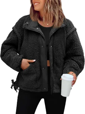Tanakneo Womens Sherpa Fleece Jackets Casual Long Sleeve Fuzzy Coats Winter Warm Outerwear