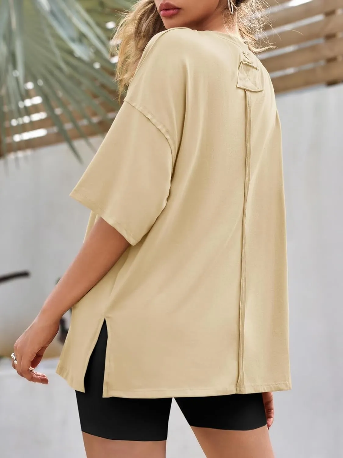 Tankaneo Womens Oversized Tshirts Summer Casual Short Sleeve Crew Neck T Shirt Loose Fit Side Slit Tee Tops