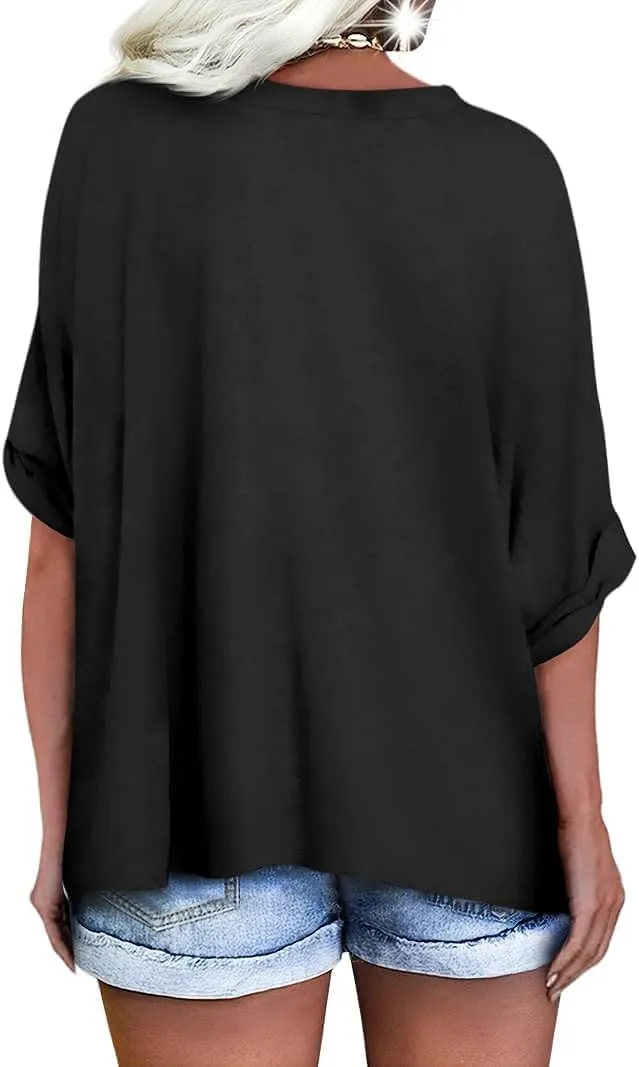 UNCLECAT Women's V Neck Oversized T-Shirts Summer Short Sleeve Shirts Loose Casual Tops Tee