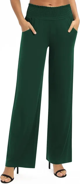Urban CoCo Womens High Waist Flowy Palazzo Pants Elastic Waist Wide Leg Stretchy Straight Leg Dressy Casual Lounge Trousers