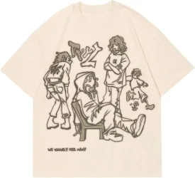 Vamtac Oversized Graphic Tees Y2k Vintage Tops for Men Women Streetwear Unisex T Shirts