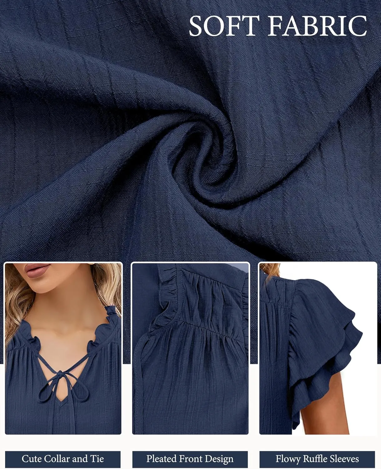 Vivilli Women Summer Dressy Casual Tops Ruffle Short Sleeve Work Business Blouses V Neck Tie Front Shirts
