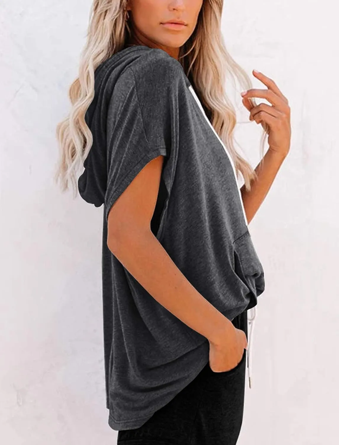 Vivitulip Women's Raglan Short Sleeve Hoodies Summer Loose Fit Blouse Tops Casual T-shirts with Pocket