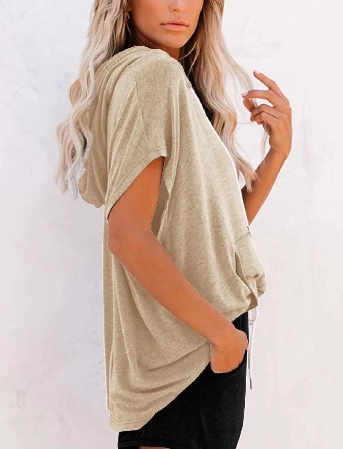 Vivitulip Women's Raglan Short Sleeve Hoodies Summer Loose Fit Blouse Tops Casual T-shirts with Pocket