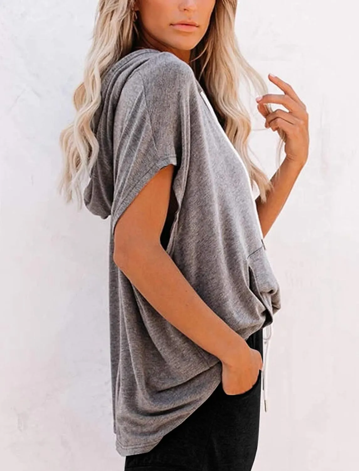 Vivitulip Women's Raglan Short Sleeve Hoodies Summer Loose Fit Blouse Tops Casual T-shirts with Pocket