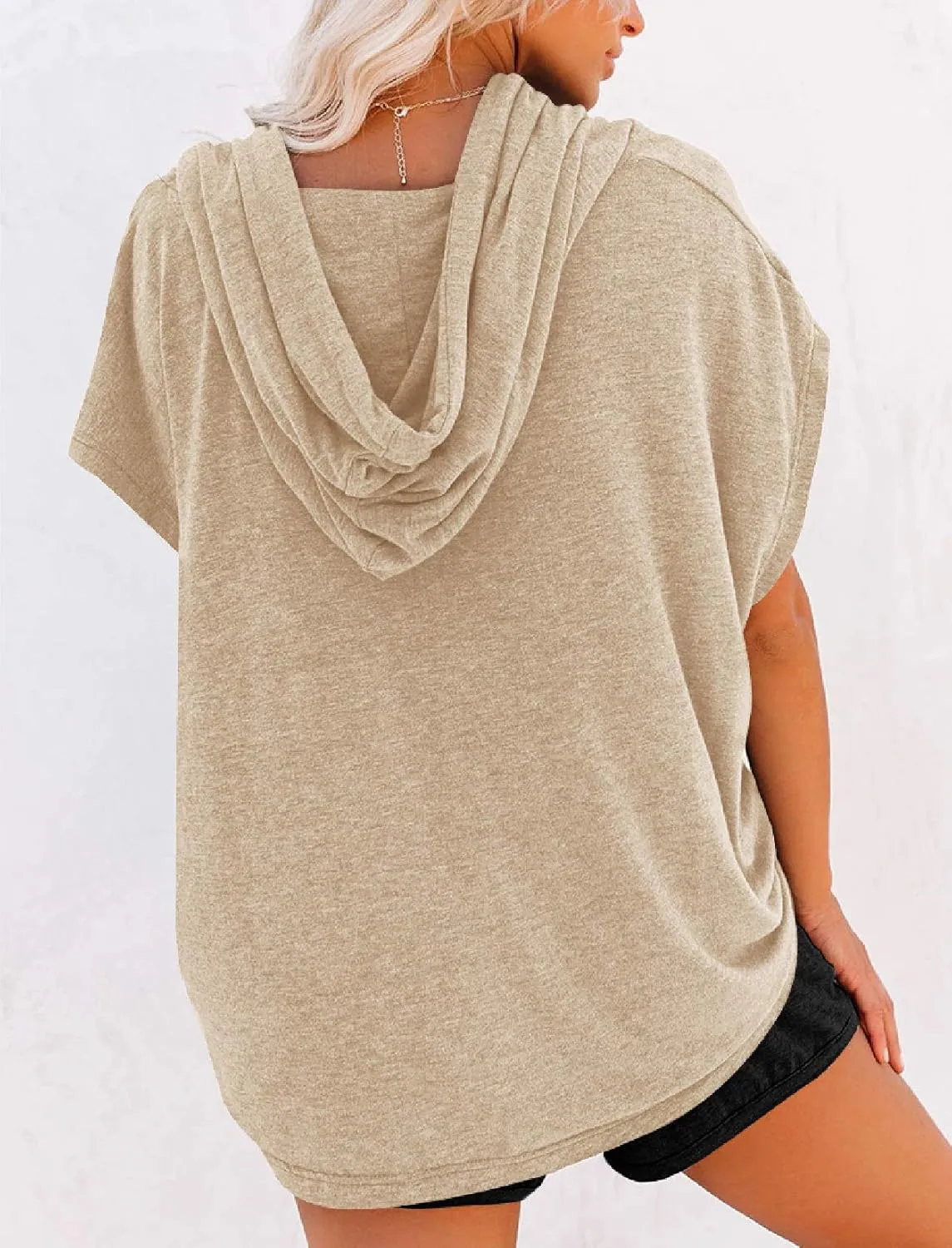 Vivitulip Women's Raglan Short Sleeve Hoodies Summer Loose Fit Blouse Tops Casual T-shirts with Pocket