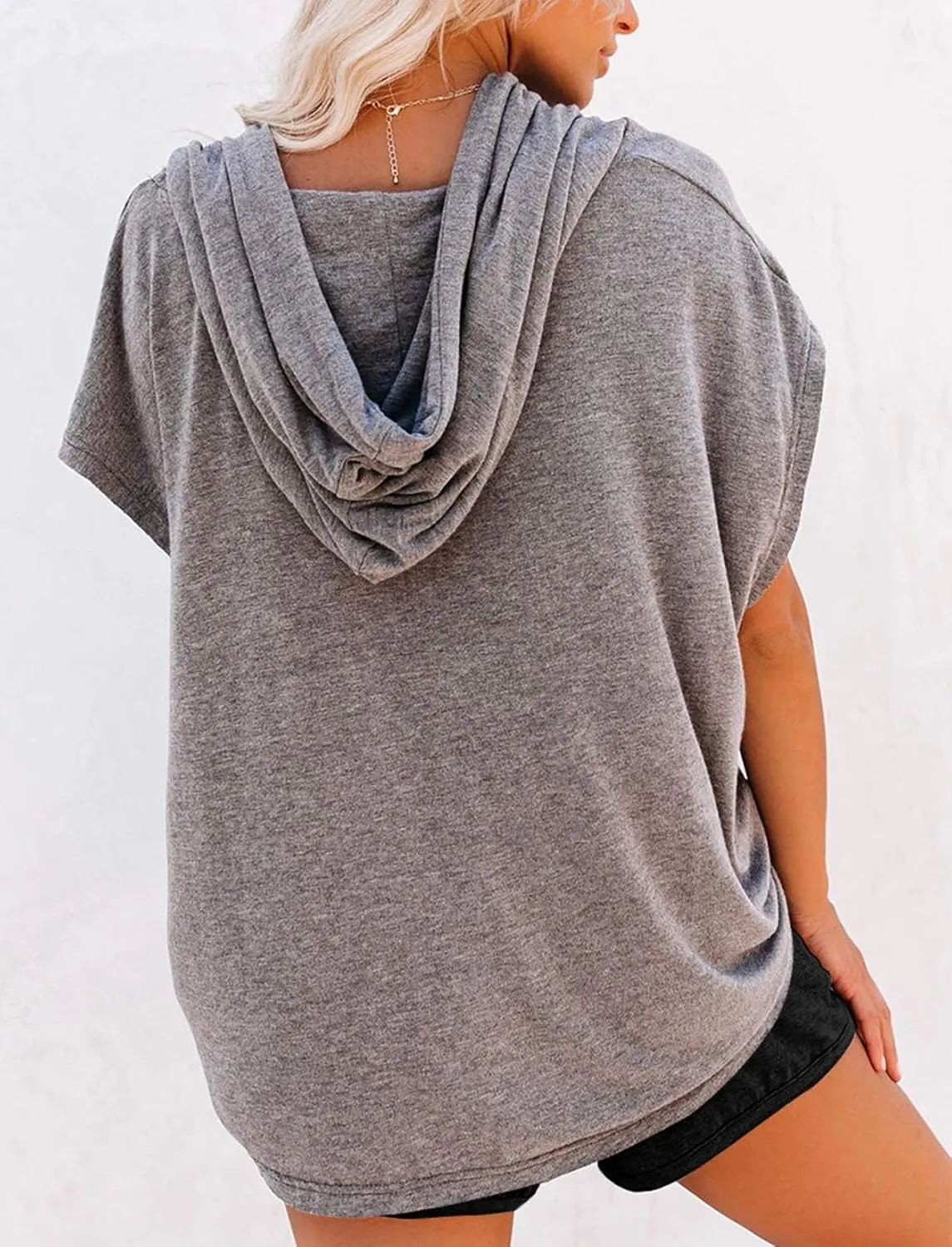 Vivitulip Women's Raglan Short Sleeve Hoodies Summer Loose Fit Blouse Tops Casual T-shirts with Pocket