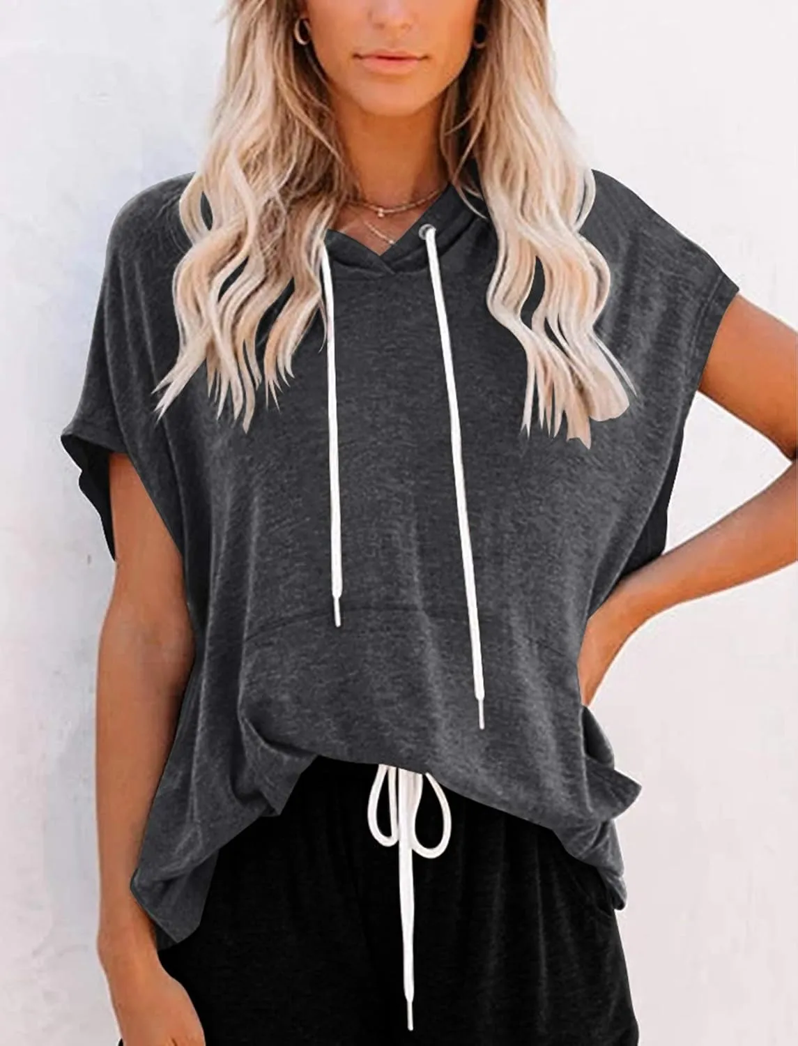 Vivitulip Women's Raglan Short Sleeve Hoodies Summer Loose Fit Blouse Tops Casual T-shirts with Pocket