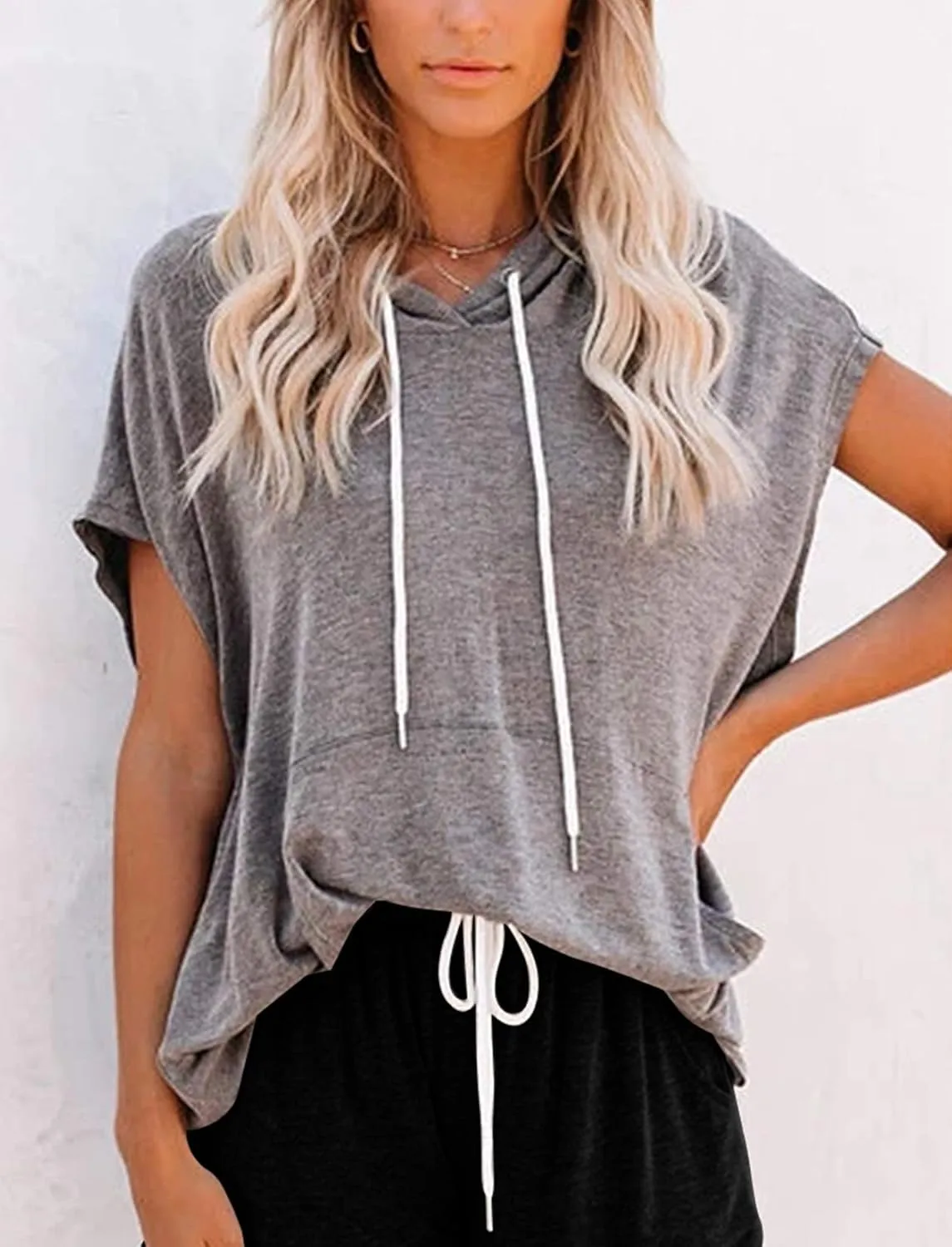 Vivitulip Women's Raglan Short Sleeve Hoodies Summer Loose Fit Blouse Tops Casual T-shirts with Pocket