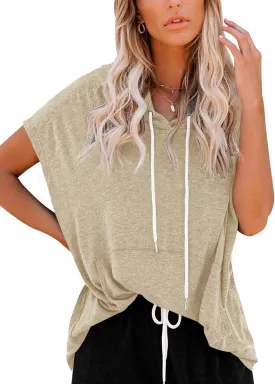 Vivitulip Women's Raglan Short Sleeve Hoodies Summer Loose Fit Blouse Tops Casual T-shirts with Pocket