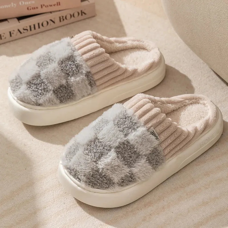 Wjczt Autum Winter Plush Warm Women Cotton Slippers Casual Indoor Home Toe Wrap Cartoon Slides Men Anti Slip Thick Platform Soft Shoes