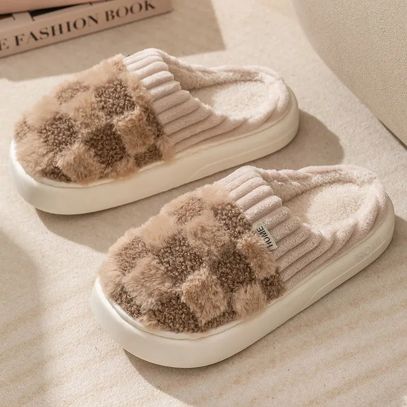 Wjczt Autum Winter Plush Warm Women Cotton Slippers Casual Indoor Home Toe Wrap Cartoon Slides Men Anti Slip Thick Platform Soft Shoes
