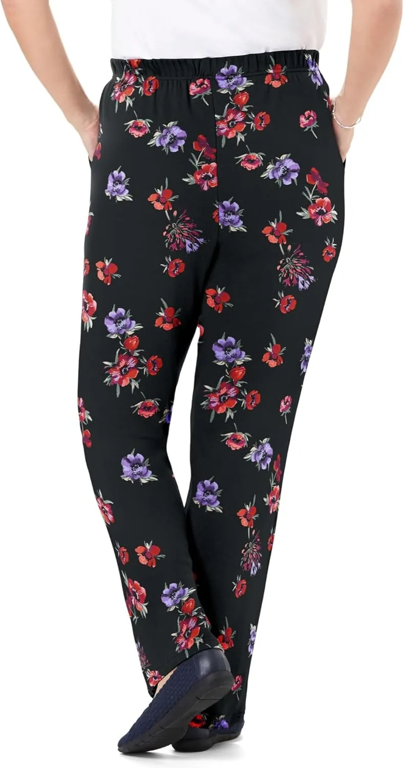 Woman Within Plus Size 7-Day Knit Straight Leg Pant Stretch Elastic Waist Petite & Tall