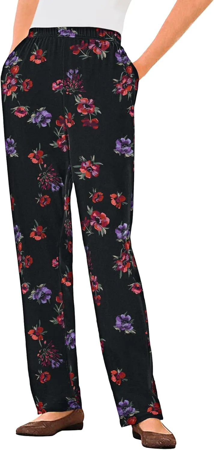 Woman Within Plus Size 7-Day Knit Straight Leg Pant Stretch Elastic Waist Petite & Tall