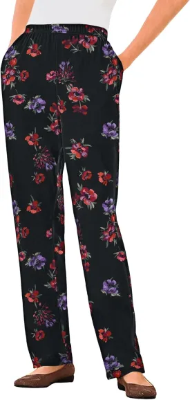 Woman Within Plus Size 7-Day Knit Straight Leg Pant Stretch Elastic Waist Petite & Tall