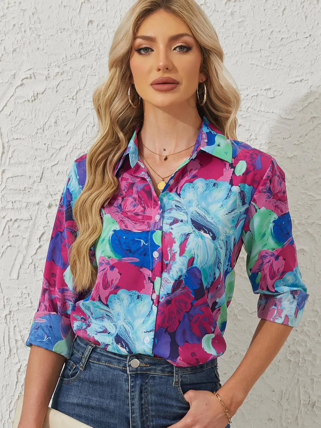 Women's Button Down Shirts Long Sleeve Basic Classic Soft Shirt Collared Fashion Dressy Casual Blouses