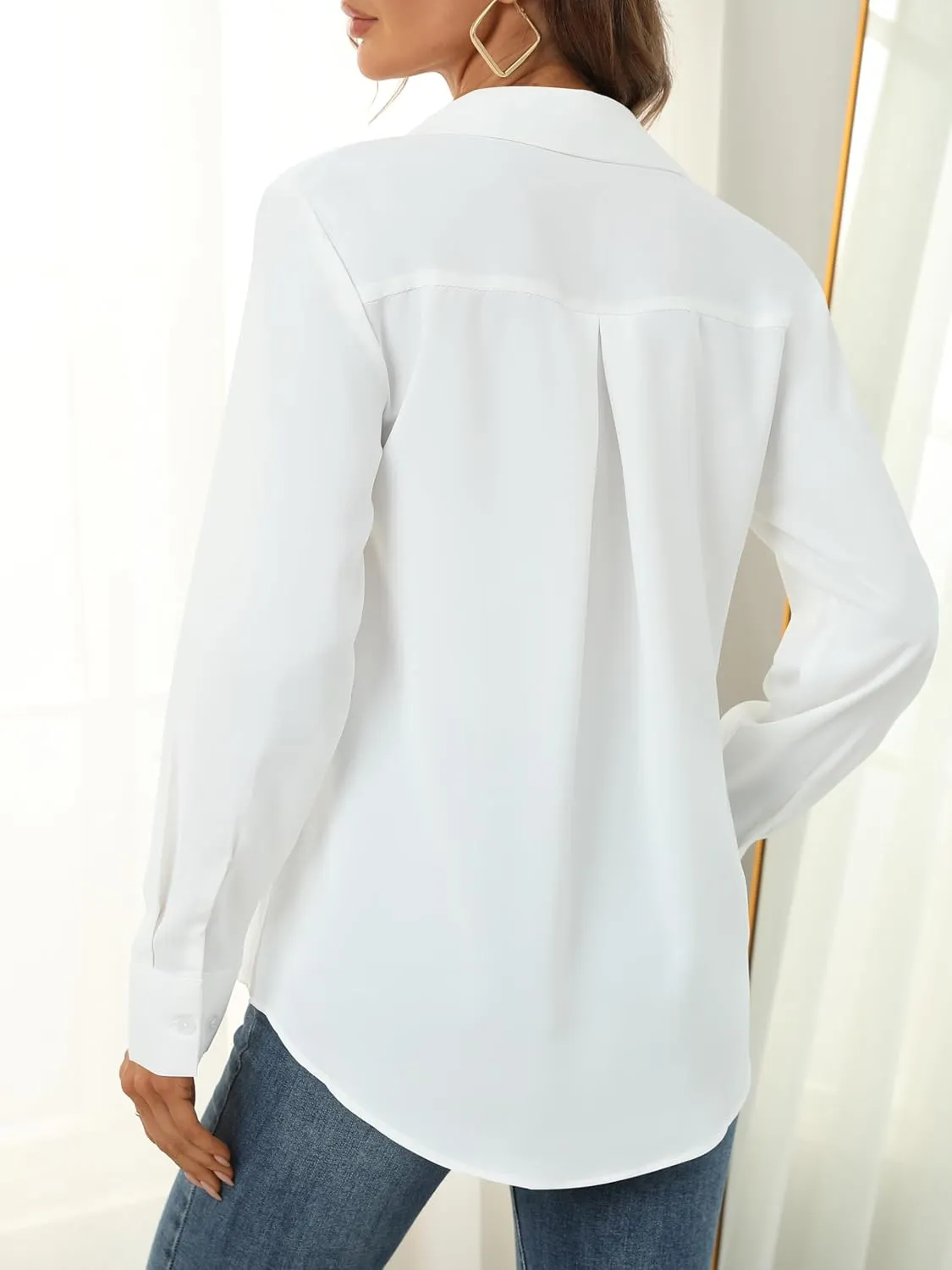 Women's Button Down Shirts Long Sleeve Basic Classic Soft Shirt Collared Fashion Dressy Casual Blouses