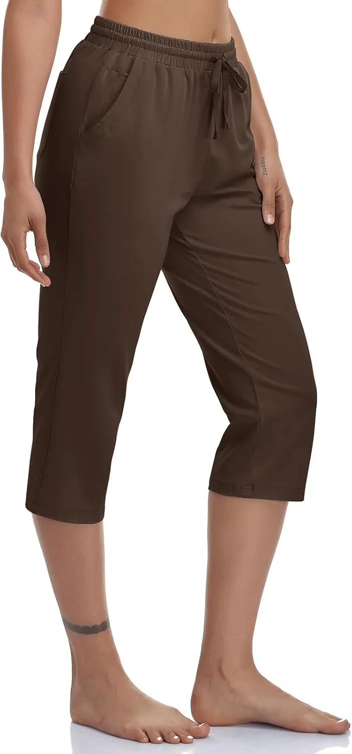 Women's Capri Pants Cotton Jersey Yoga Capris Drawstring Joggers Workout Sweatpants Loose Lounge Crop Pants Pockets