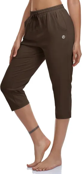Women's Capri Pants Cotton Jersey Yoga Capris Drawstring Joggers Workout Sweatpants Loose Lounge Crop Pants Pockets