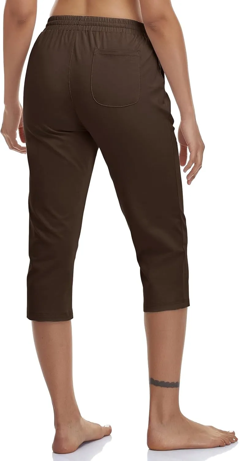 Women's Capri Pants Cotton Jersey Yoga Capris Drawstring Joggers Workout Sweatpants Loose Lounge Crop Pants Pockets
