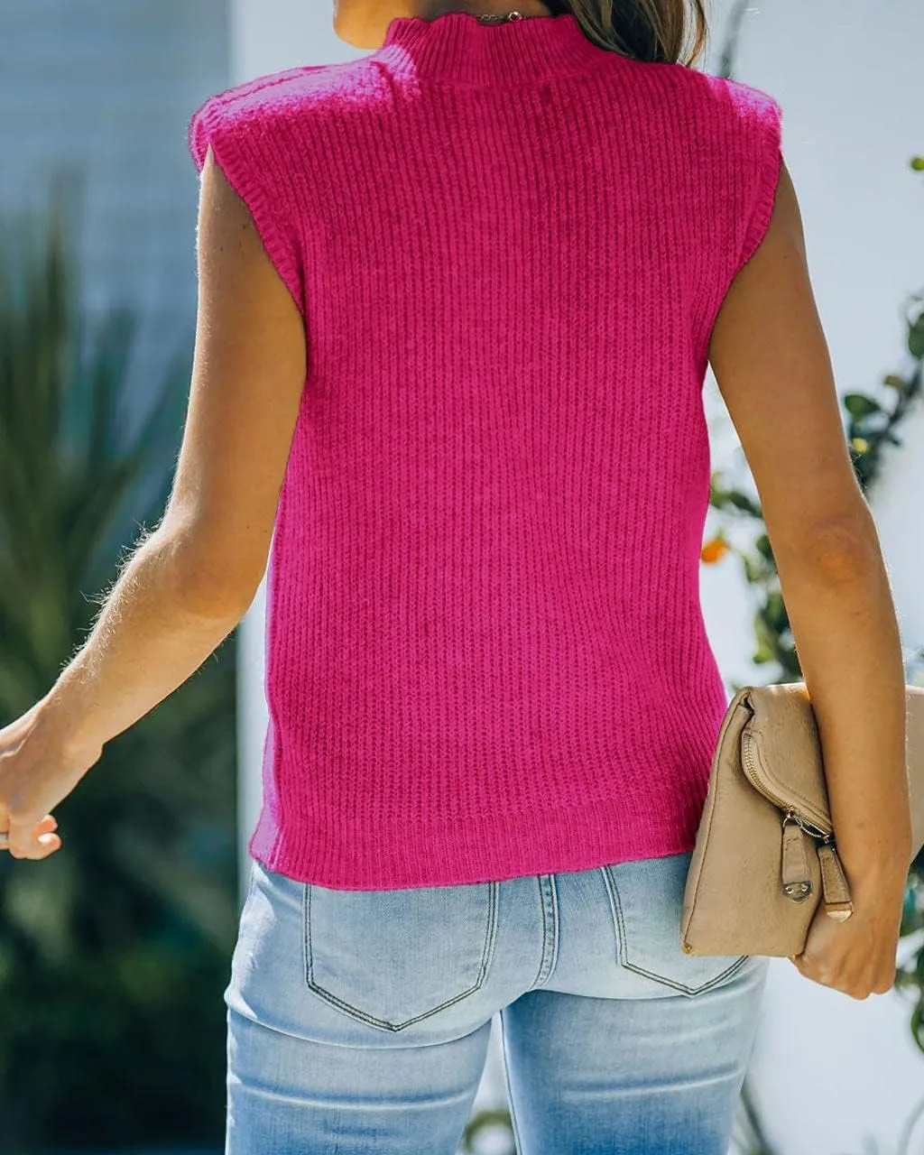 Women's Mock Neck Knit Sweater Vest Sleeveless Casual Trendy Summer Ribbed Pullover Tank Tops