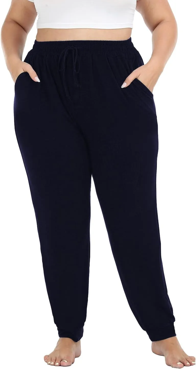 Women's Plus Size Joggers Cotton Sweatpants Casual Lounge Yoga Pants Drawstring with Pockets