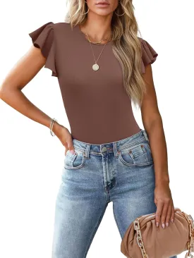 Women's Ruffle Short Sleeve Summer Tops Casual Slim Fit Ribbed Knit Tank Blouses 2025 Trendy Going Out T Shirts