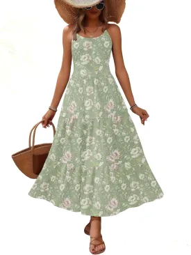 Zeagoo Womens Summer Long Dress Adjustable Spaghetti Strap Floral Casual Dress with Pockets Flowy Tiered Beach Sundress
