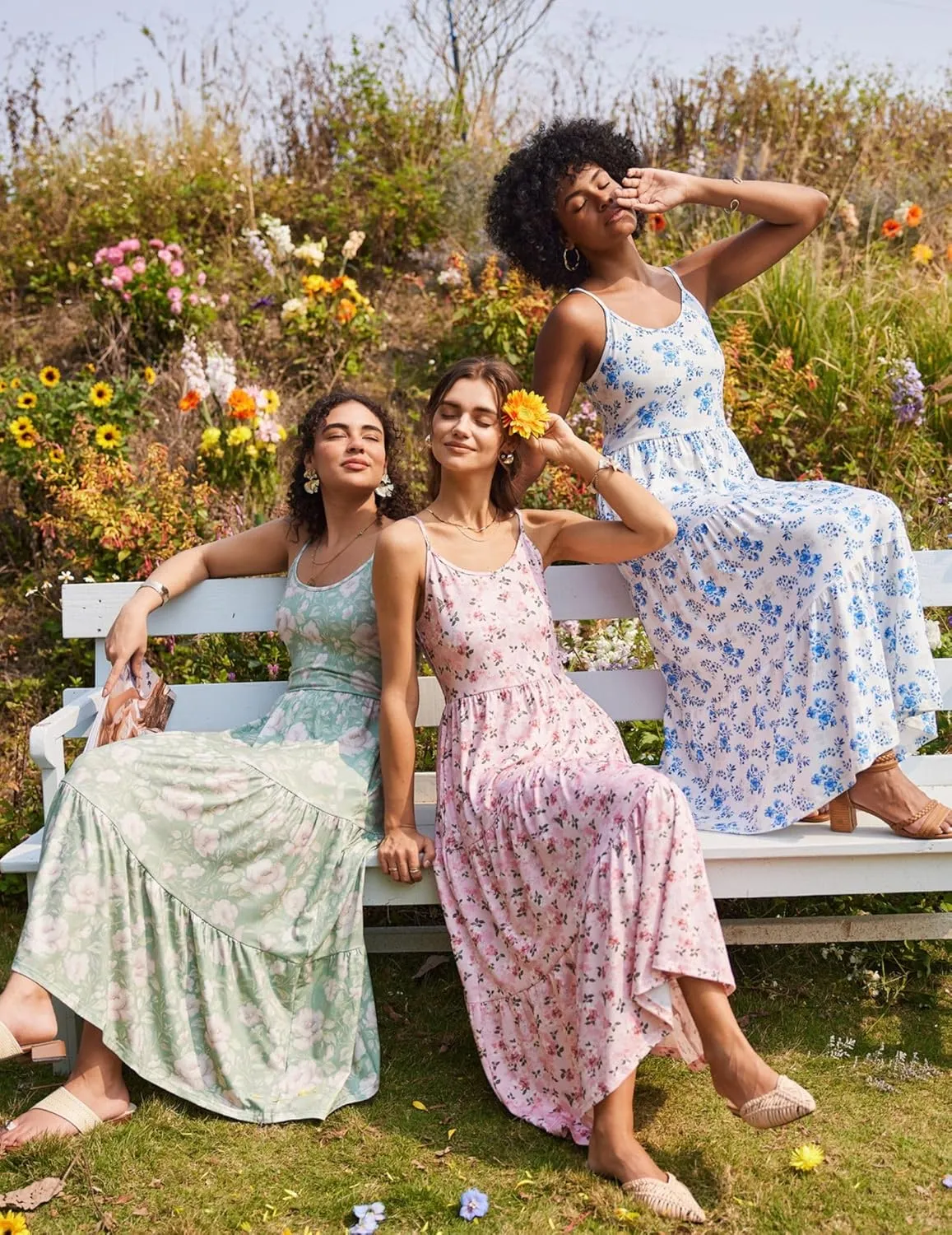 Zeagoo Womens Summer Long Dress Adjustable Spaghetti Strap Floral Casual Dress with Pockets Flowy Tiered Beach Sundress